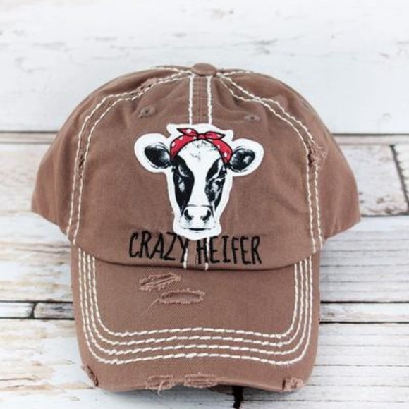 Accessories - NWT Distressed Mocha "Crazy Heifer" Cap